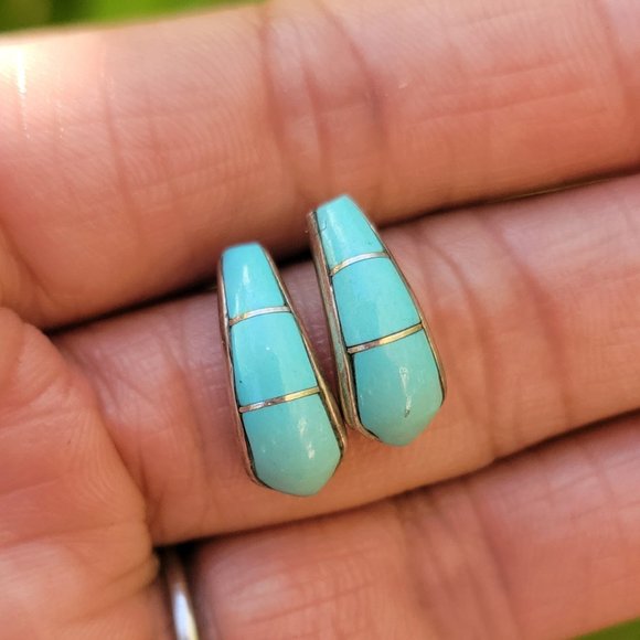 Gorgeous Native American handmade baby blue turquoise inlay 925 sterling silver - Picture 6 of 16